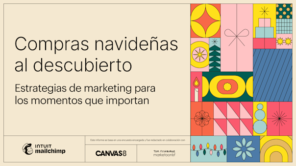 Diseño de portada colorido y geométrico con temática festiva con el título "Holiday Shopping Unwrapped" con patrones decorativos y logotipos de Partner